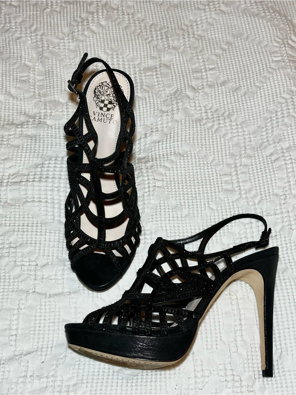 Vince Camuto Black Powdered Glitz Suede Janene Stiletto Heels